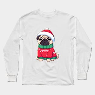 Cute Christmas Pug in Sweater Long Sleeve T-Shirt